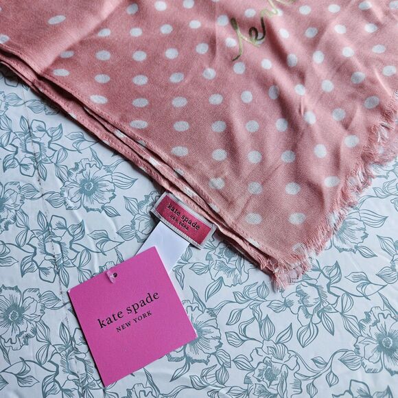 NWT Kate Spade New York Pink Polka Dot Scarf - Picture 4 of 4